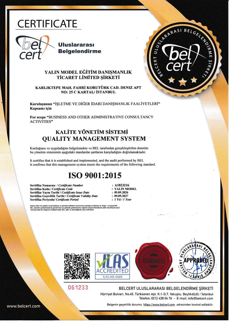 ISO 9001:2015 — Kalite Yönetim Sistemi sertifikası